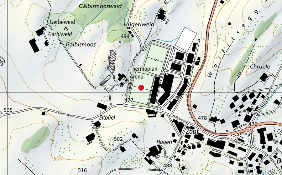Map showing the location of Thermoplan-Arena (Sports field)