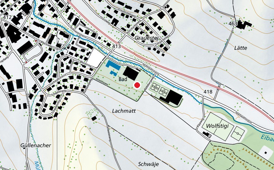 Mappa con la posizione di Tischtennistische Hallenbad Gelterkinden (Campo sportivo)