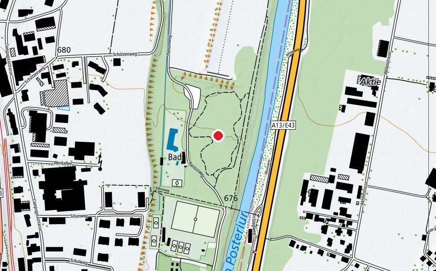 Map showing the location of Trailcenter Thusis (Sports field)