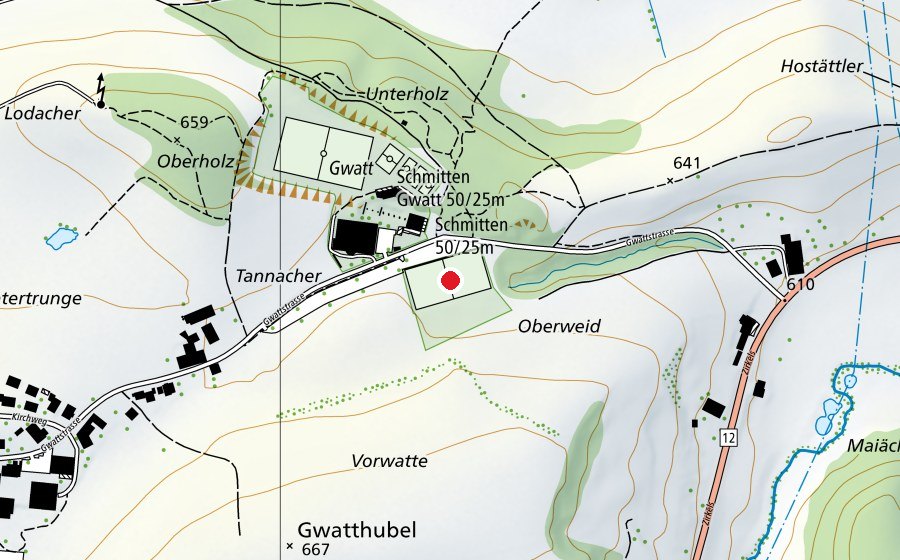Karte mit dem Standort von Trainingsplatz FC Schmitten (Sportplatz)
