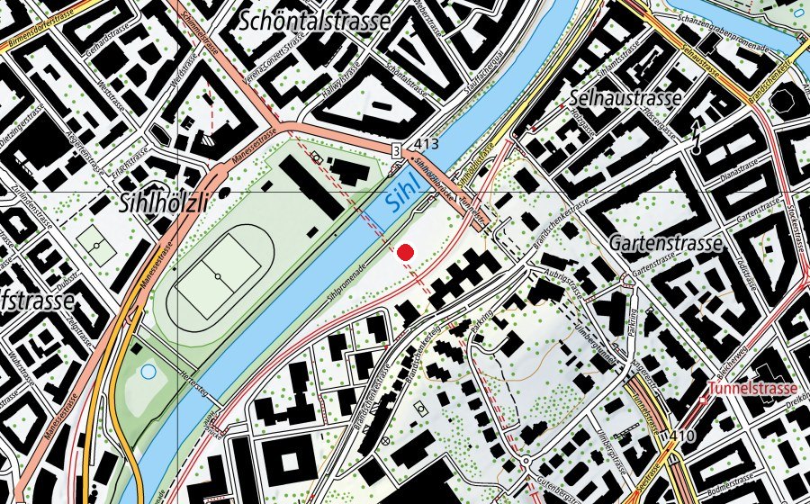 Carte indiquant l’emplacement de Tunnelwiese (Terrain de sport)