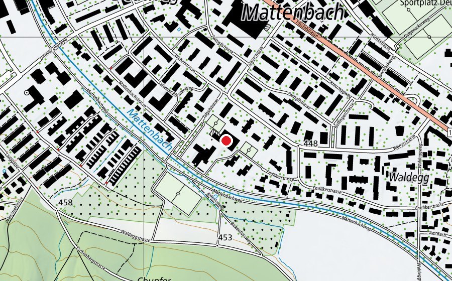 Map showing the location of Turnhalle Mattenbach (Sports field)