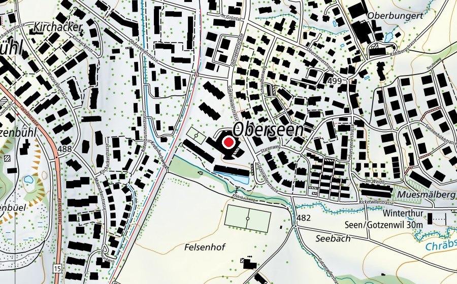 Karte mit dem Standort von Turnhalle Oberseen (Sportplatz)
