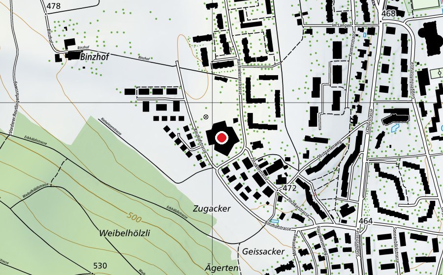 Carte indiquant l’emplacement de Turnhalle (Terrain de sport)