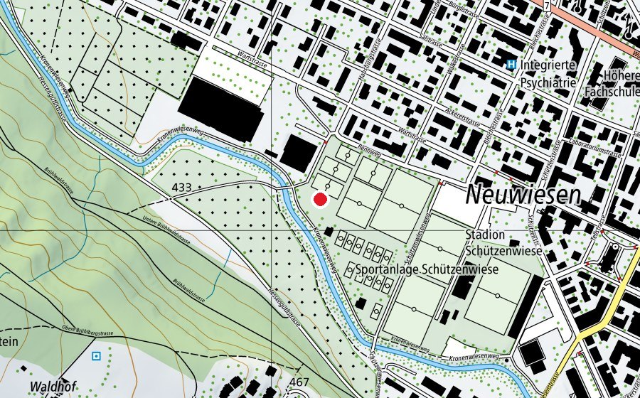Map showing the location of Weitsprunganlage (Sports field)