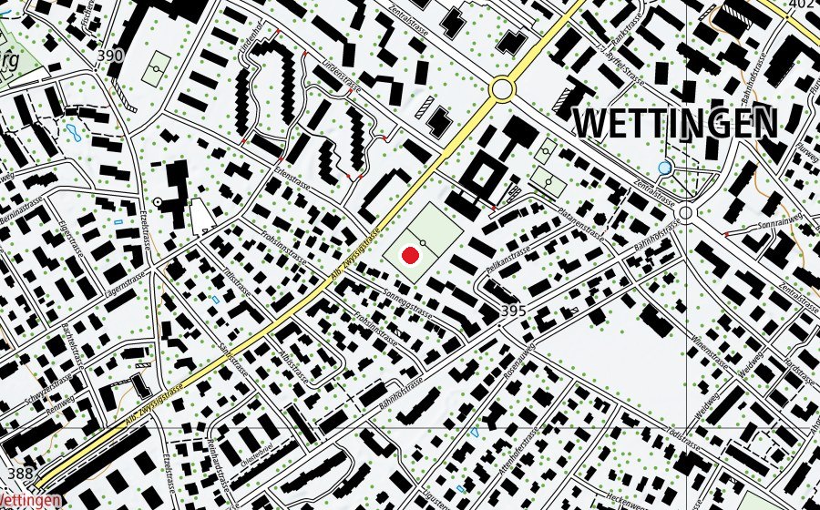 Map showing the location of Wettingen Wild Trainingsplatz (Sports field)