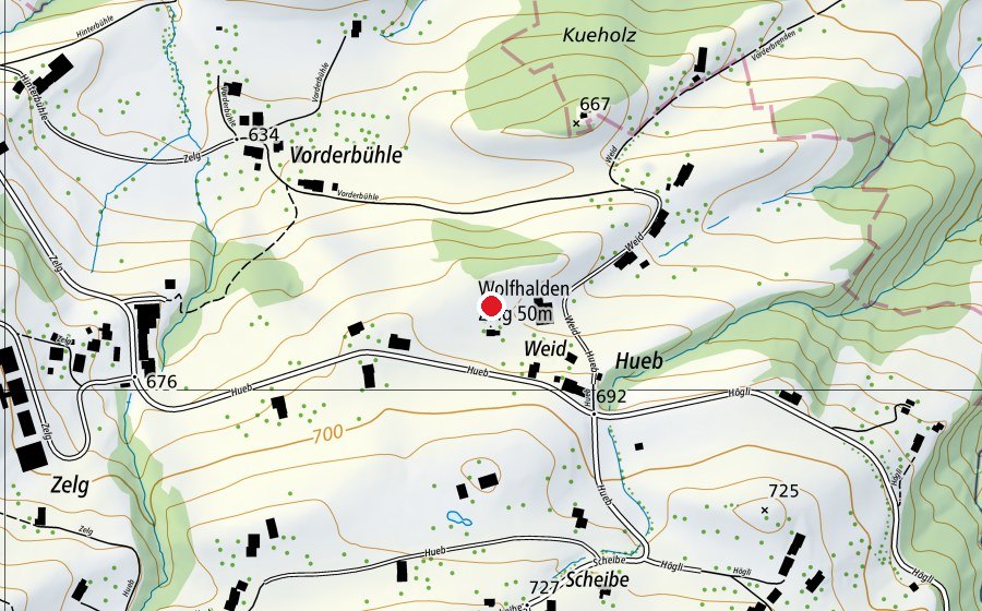Mappa con la posizione di Wolfhalden Zelg 50 m (Campo sportivo)