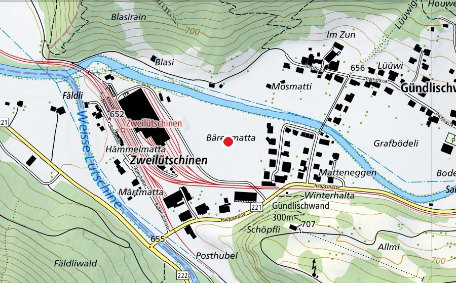 Map showing the location of Zweilutschinen landing (Sports field)