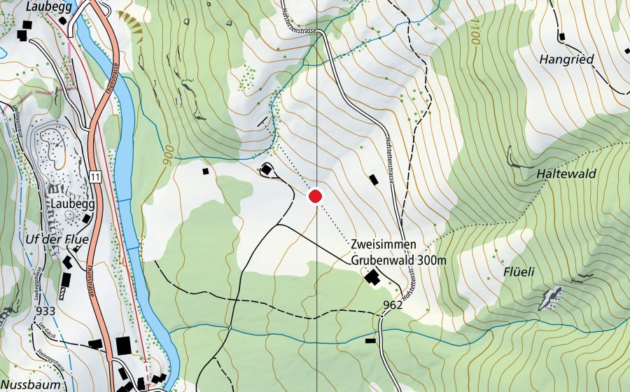 Karte mit dem Standort von Zweisimmen 300m (Sportplatz)